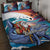 Hawaiian Mele Kalikimaka Quilt Bed Set Santa Claus Driving The Whale with Sunset Ocean Landscape