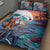 Hawaiian Mele Kalikimaka Quilt Bed Set Santa Claus Driving The Whale with Sunset Ocean Landscape