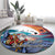 Hawaiian Mele Kalikimaka Round Carpet Santa Claus Driving The Whale with Sunset Ocean Landscape