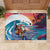 Hawaiian Mele Kalikimaka Rubber Doormat Santa Claus Driving The Whale with Sunset Ocean Landscape