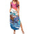 Hawaiian Mele Kalikimaka Summer Maxi Dress Santa Claus Driving The Whale with Sunset Ocean Landscape