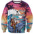 Hawaiian Mele Kalikimaka Sweatshirt Santa Claus Driving The Whale with Sunset Ocean Landscape