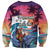 Hawaiian Mele Kalikimaka Sweatshirt Santa Claus Driving The Whale with Sunset Ocean Landscape