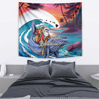Hawaiian Mele Kalikimaka Tapestry Santa Claus Driving The Whale with Sunset Ocean Landscape LT03 - Polynesian Pride