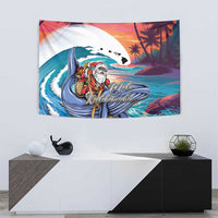 Hawaiian Mele Kalikimaka Tapestry Santa Claus Driving The Whale with Sunset Ocean Landscape LT03 - Polynesian Pride