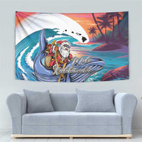 Hawaiian Mele Kalikimaka Tapestry Santa Claus Driving The Whale with Sunset Ocean Landscape LT03 - Polynesian Pride