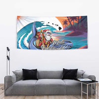 Hawaiian Mele Kalikimaka Tapestry Santa Claus Driving The Whale with Sunset Ocean Landscape LT03 - Polynesian Pride