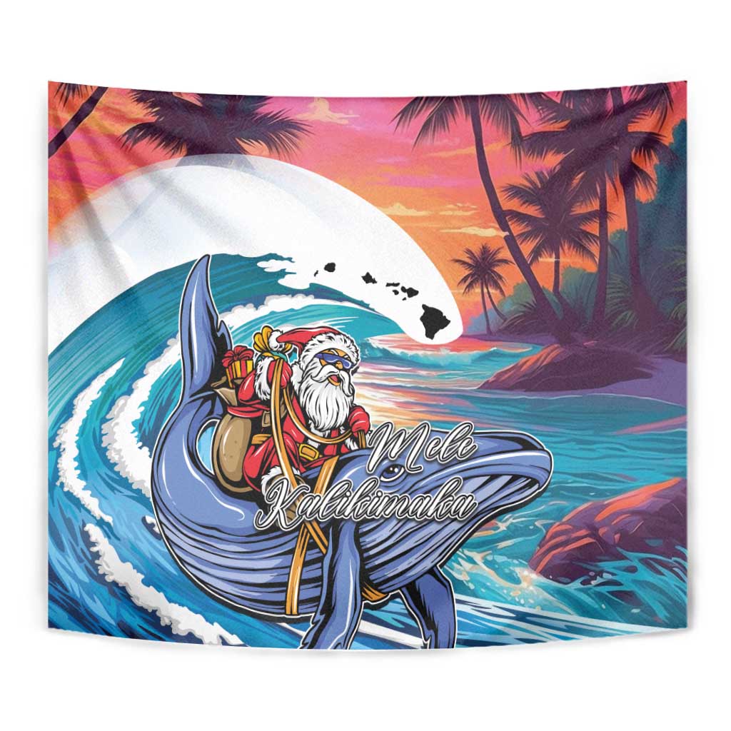 Hawaiian Mele Kalikimaka Tapestry Santa Claus Driving The Whale with Sunset Ocean Landscape LT03 - Polynesian Pride