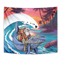 Hawaiian Mele Kalikimaka Tapestry Santa Claus Driving The Whale with Sunset Ocean Landscape LT03 - Polynesian Pride