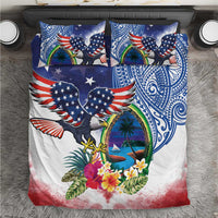 Guam and United States Together Bedding Set Bald Eagle and Guam Seal with Flower and Tribal Tattoos - Polynesian Pride