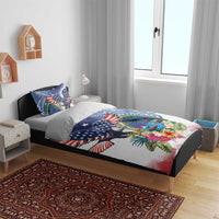 Guam and United States Together Bedding Set Bald Eagle and Guam Seal with Flower and Tribal Tattoos - Polynesian Pride