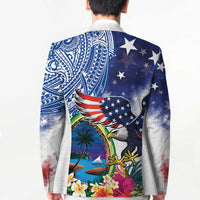 Guam and United States Together Blazer Bald Eagle and Guam Seal with Flower and Tribal Tattoos - Polynesian Pride