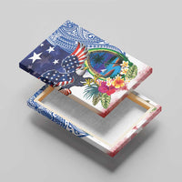Guam and United States Together Canvas Wall Art Bald Eagle and Guam Seal with Flower and Tribal Tattoos - Polynesian Pride