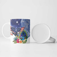Guam and United States Together Ceramic Mug Bald Eagle and Guam Seal with Flower and Tribal Tattoos - Polynesian Pride