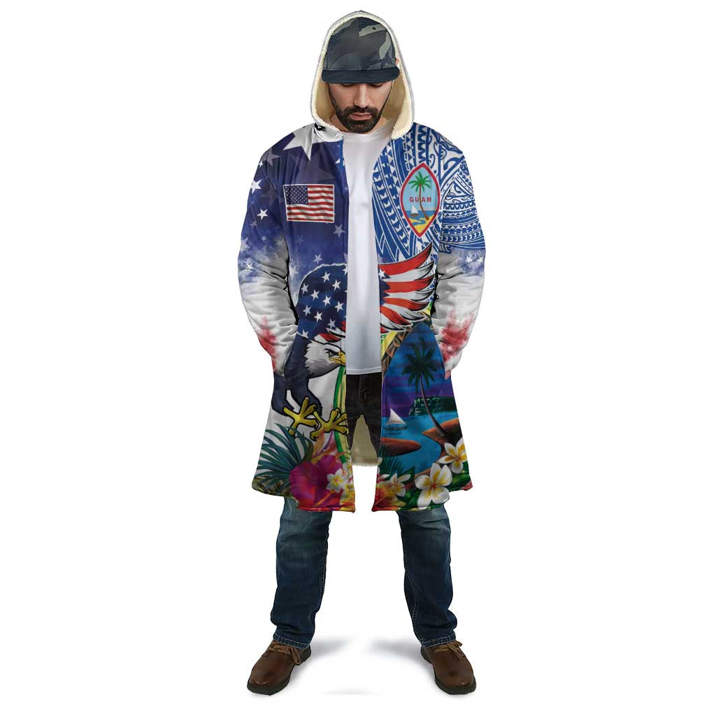 Guam and United States Together Cloak Bald Eagle and Guam Seal with Flower and Tribal Tattoos - Polynesian Pride