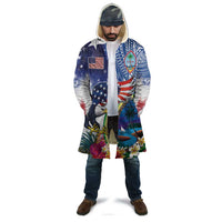 Guam and United States Together Cloak Bald Eagle and Guam Seal with Flower and Tribal Tattoos - Polynesian Pride