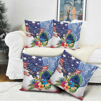 Guam and United States Together Pillow Cover Bald Eagle and Guam Seal with Flower and Tribal Tattoos - Polynesian Pride