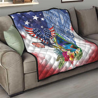 Guam and United States Together Quilt Bald Eagle and Guam Seal with Flower and Tribal Tattoos - Polynesian Pride