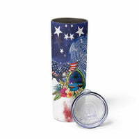 Guam and United States Together Skinny Tumbler Bald Eagle and Guam Seal with Flower and Tribal Tattoos - Polynesian Pride