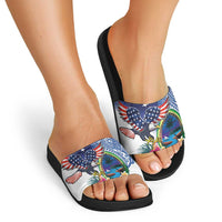 Guam and United States Together Slide Sandals Bald Eagle and Guam Seal with Flower and Tribal Tattoos - Polynesian Pride