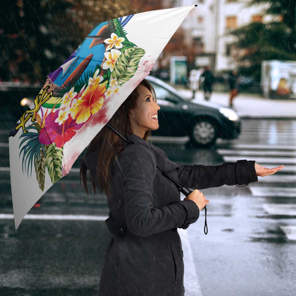 Guam and United States Together Umbrella Bald Eagle and Guam Seal with Flower and Tribal Tattoos - Polynesian Pride