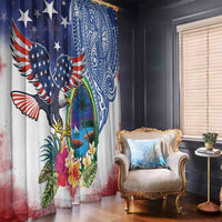 Guam and United States Together Window Curtain Bald Eagle and Guam Seal with Flower and Tribal Tattoos - Polynesian Pride