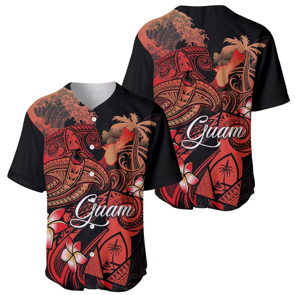 Guam Tribal Chamorro Baseball Jersey Polynesian Shark with Plumeria and Sea Vibe - Polynesian Pride