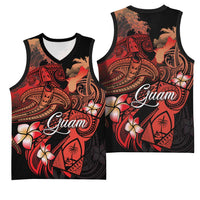 Guam Tribal Chamorro Basketball Jersey Polynesian Shark with Plumeria and Sea Vibe - Polynesian Pride