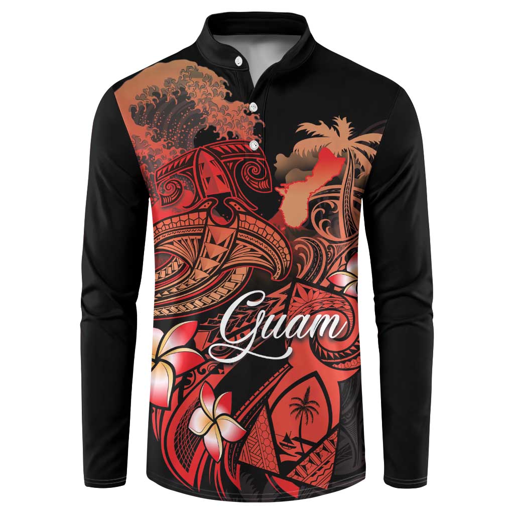 Guam Tribal Chamorro Button Sweatshirt Polynesian Shark with Plumeria and Sea Vibe - Polynesian Pride