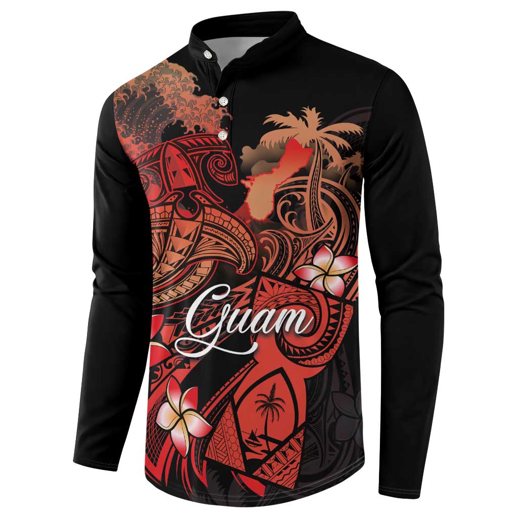 Guam Tribal Chamorro Button Sweatshirt Polynesian Shark with Plumeria and Sea Vibe - Polynesian Pride