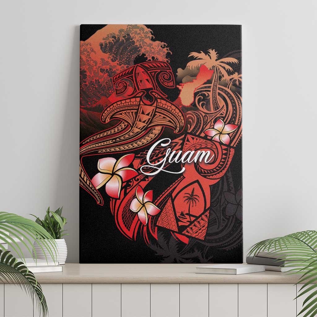 Guam Tribal Chamorro Canvas Wall Art Polynesian Shark with Plumeria and Sea Vibe - Polynesian Pride