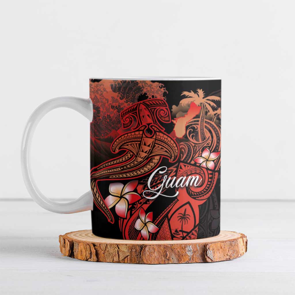 Guam Tribal Chamorro Ceramic Mug Polynesian Shark with Plumeria and Sea Vibe - Polynesian Pride