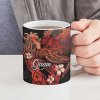 Guam Tribal Chamorro Ceramic Mug Polynesian Shark with Plumeria and Sea Vibe - Polynesian Pride