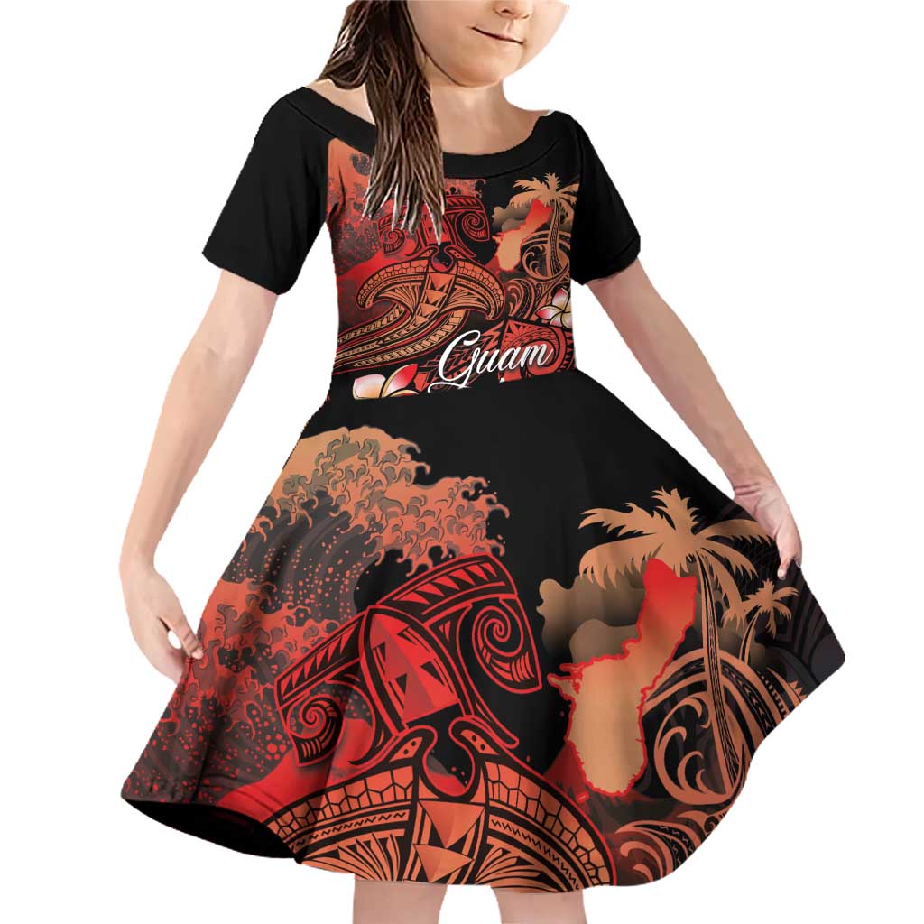 Guam Tribal Chamorro Family Matching Off Shoulder Short Dress and Hawaiian Shirt Polynesian Shark with Plumeria and Sea Vibe - Polynesian Pride