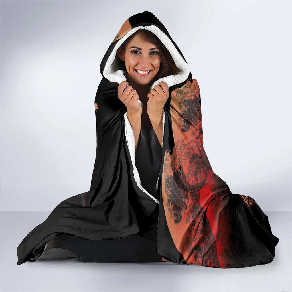 Guam Tribal Chamorro Hooded Blanket Polynesian Shark with Plumeria and Sea Vibe - Polynesian Pride