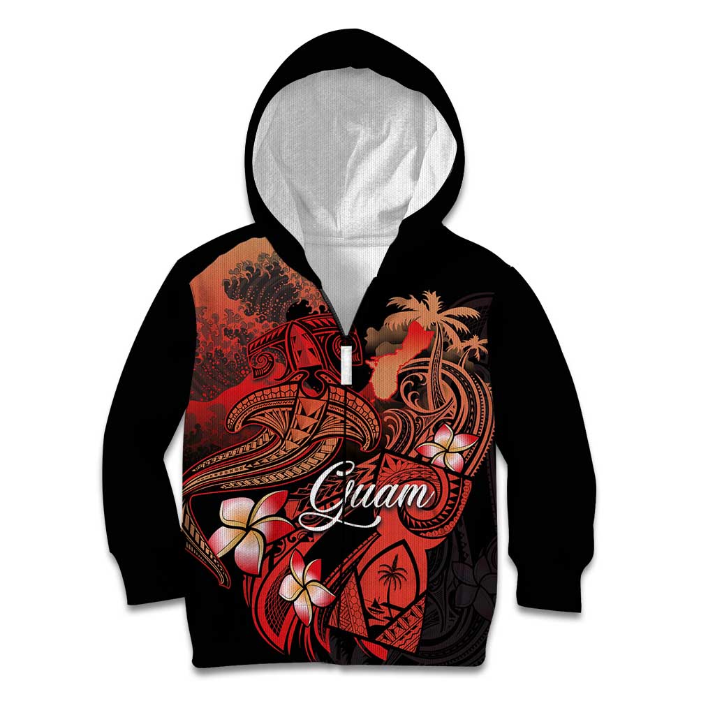 Guam Tribal Chamorro Kid Hoodie Polynesian Shark with Plumeria and Sea Vibe - Polynesian Pride