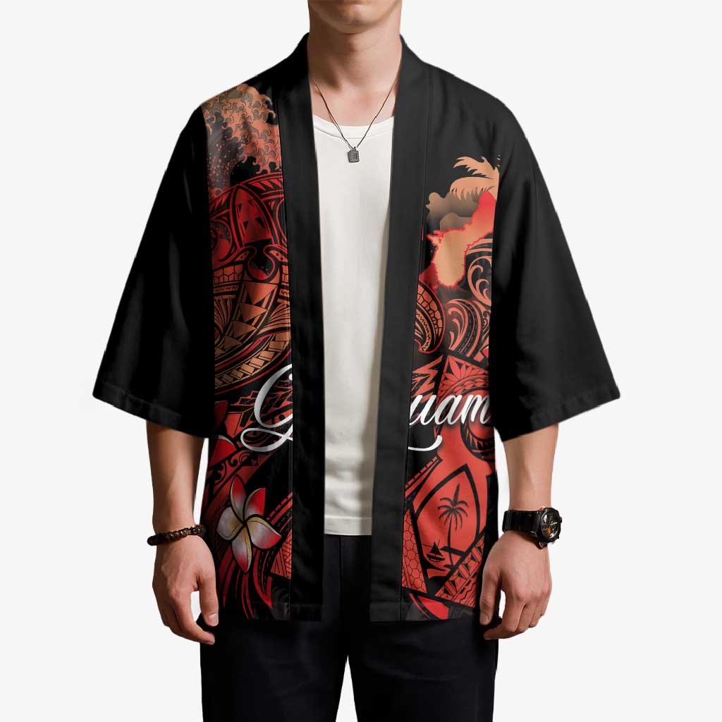 Guam Tribal Chamorro Kimono Polynesian Shark with Plumeria and Sea Vibe - Polynesian Pride