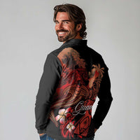 Guam Tribal Chamorro Long Sleeve Polo Shirt Polynesian Shark with Plumeria and Sea Vibe - Polynesian Pride