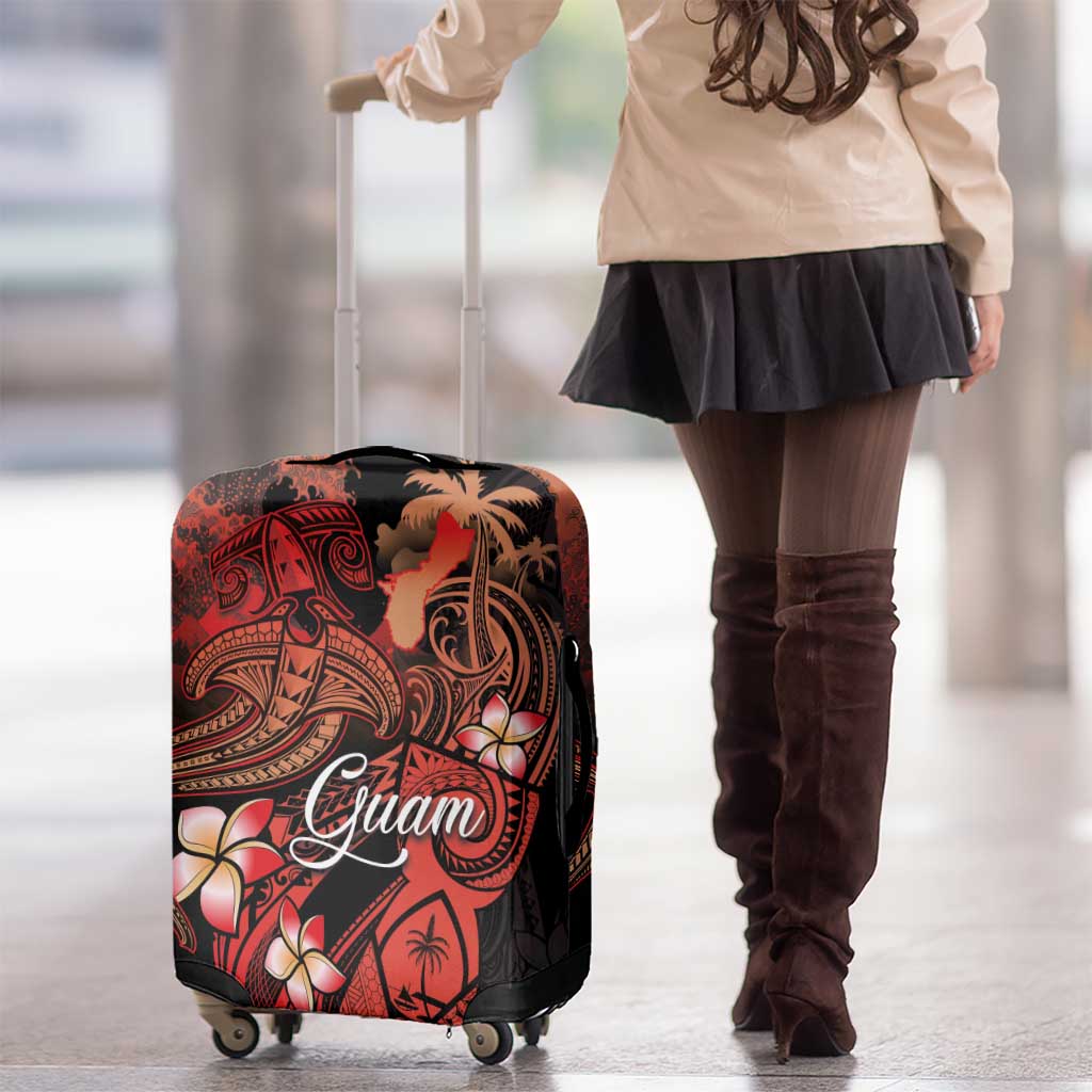 Guam Tribal Chamorro Luggage Cover Polynesian Shark with Plumeria and Sea Vibe - Polynesian Pride