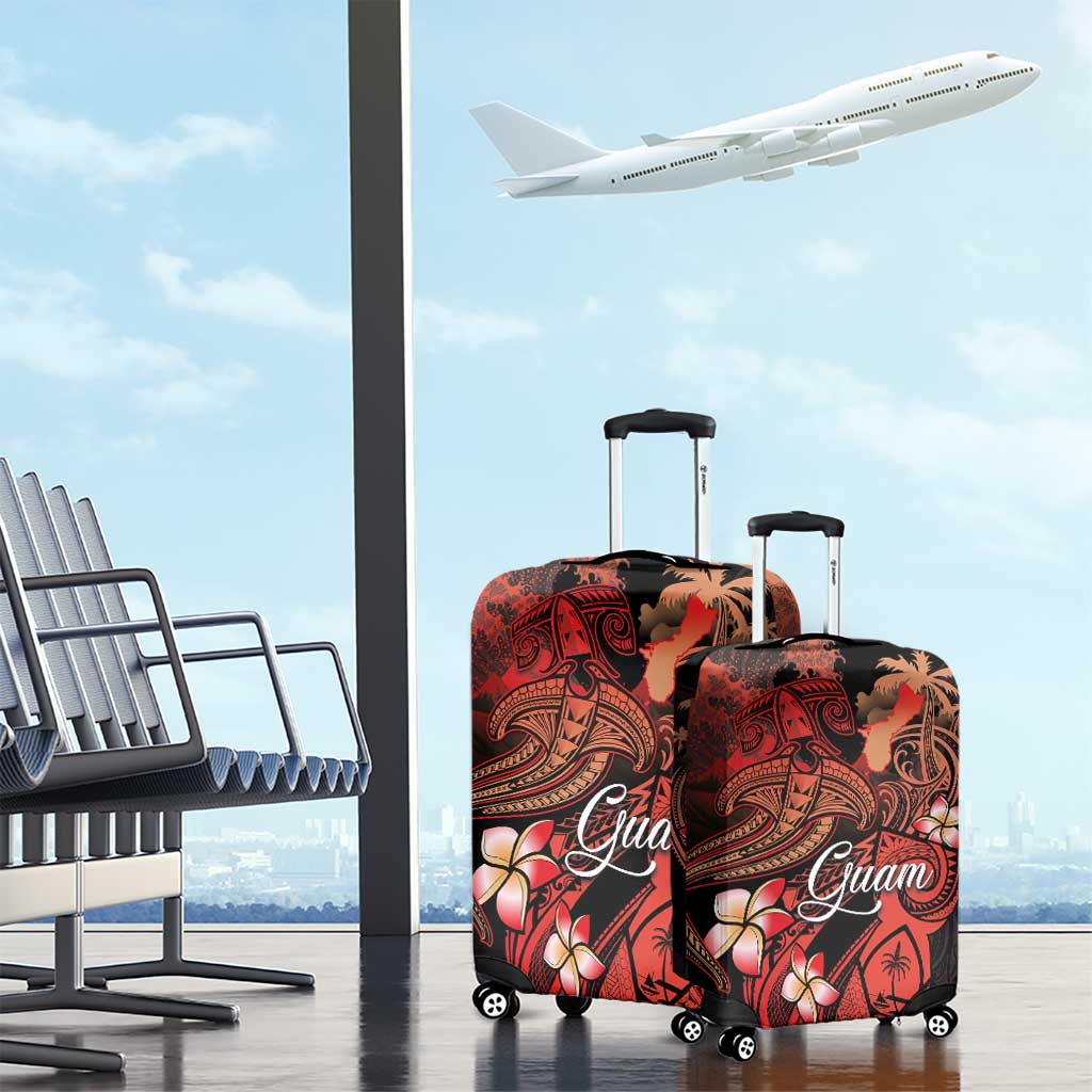 Guam Tribal Chamorro Luggage Cover Polynesian Shark with Plumeria and Sea Vibe - Polynesian Pride