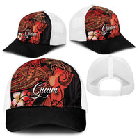 Guam Tribal Chamorro Mesh Trucker Cap Polynesian Shark with Plumeria and Sea Vibe - Polynesian Pride