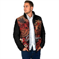 Guam Tribal Chamorro Padded Jacket Polynesian Shark with Plumeria and Sea Vibe - Polynesian Pride
