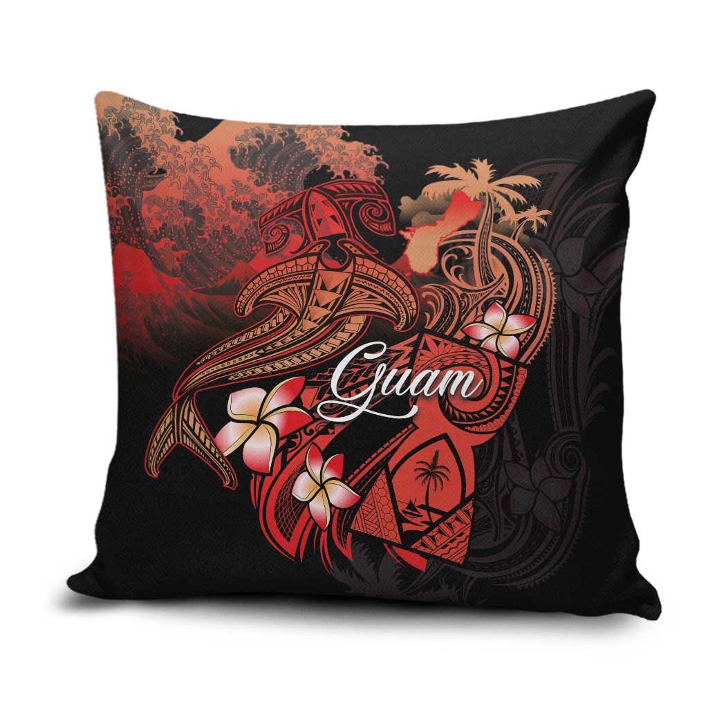 Guam Tribal Chamorro Pillow Cover Polynesian Shark with Plumeria and Sea Vibe - Polynesian Pride