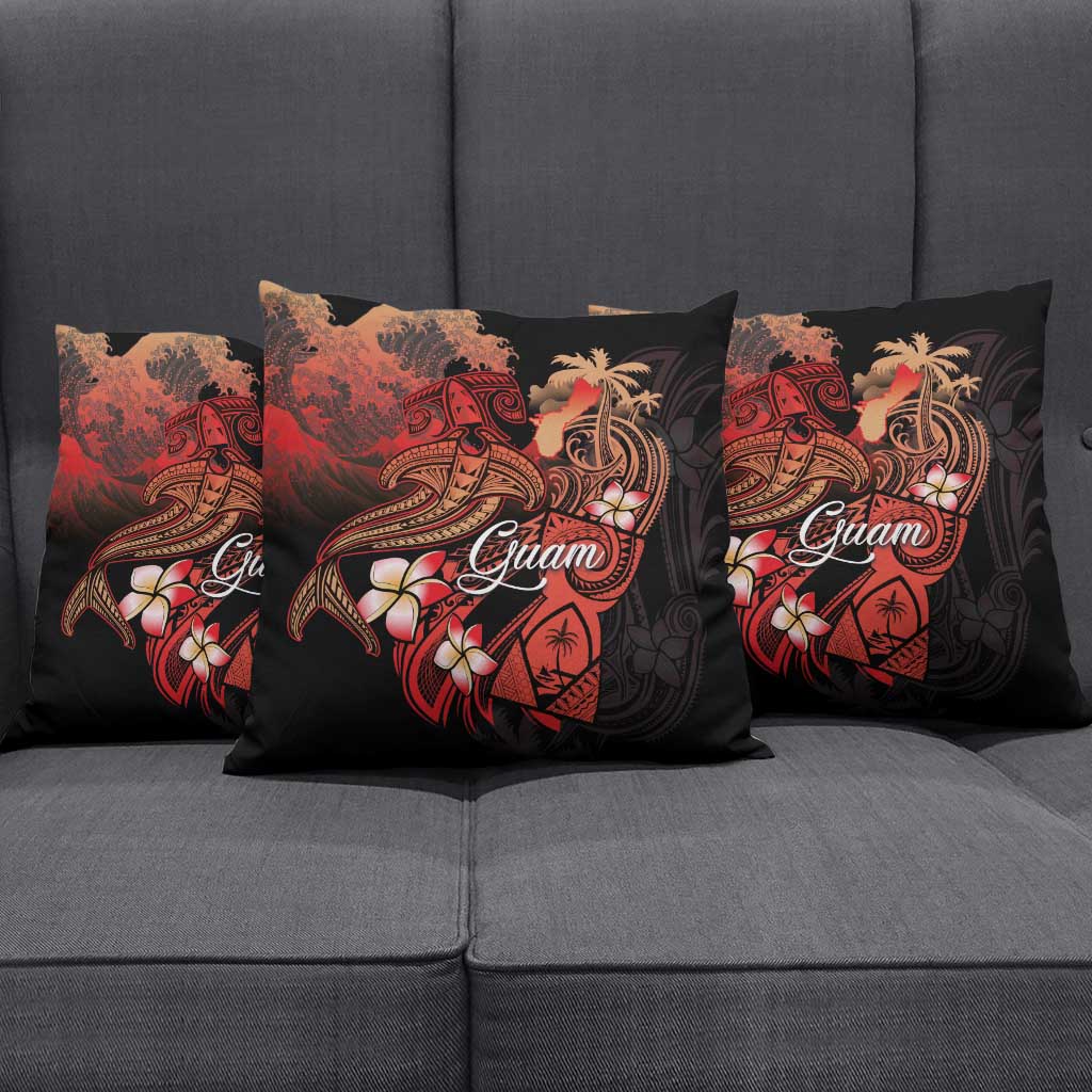Guam Tribal Chamorro Pillow Cover Polynesian Shark with Plumeria and Sea Vibe - Polynesian Pride