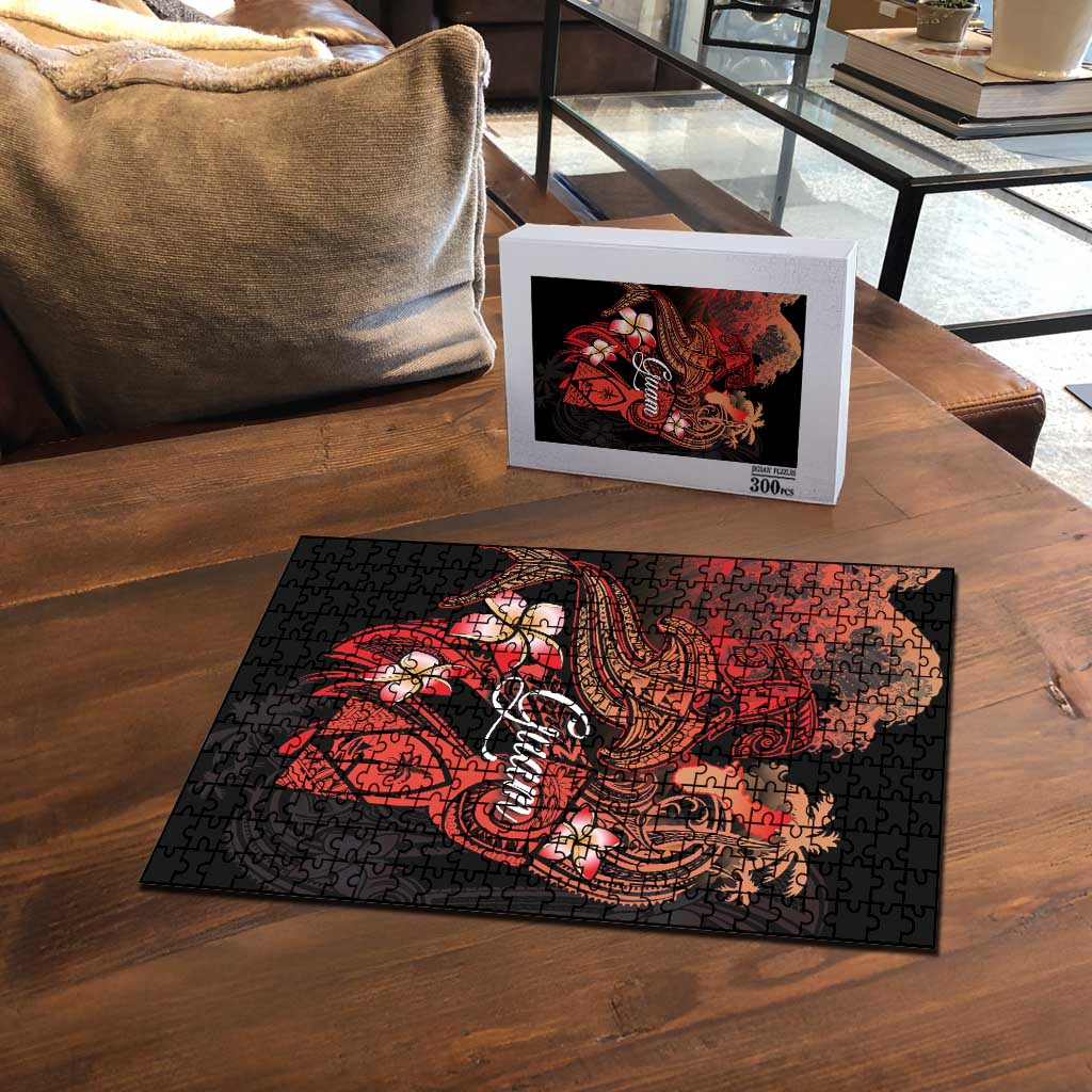 Guam Tribal Chamorro Puzzle Polynesian Shark with Plumeria and Sea Vibe - Polynesian Pride