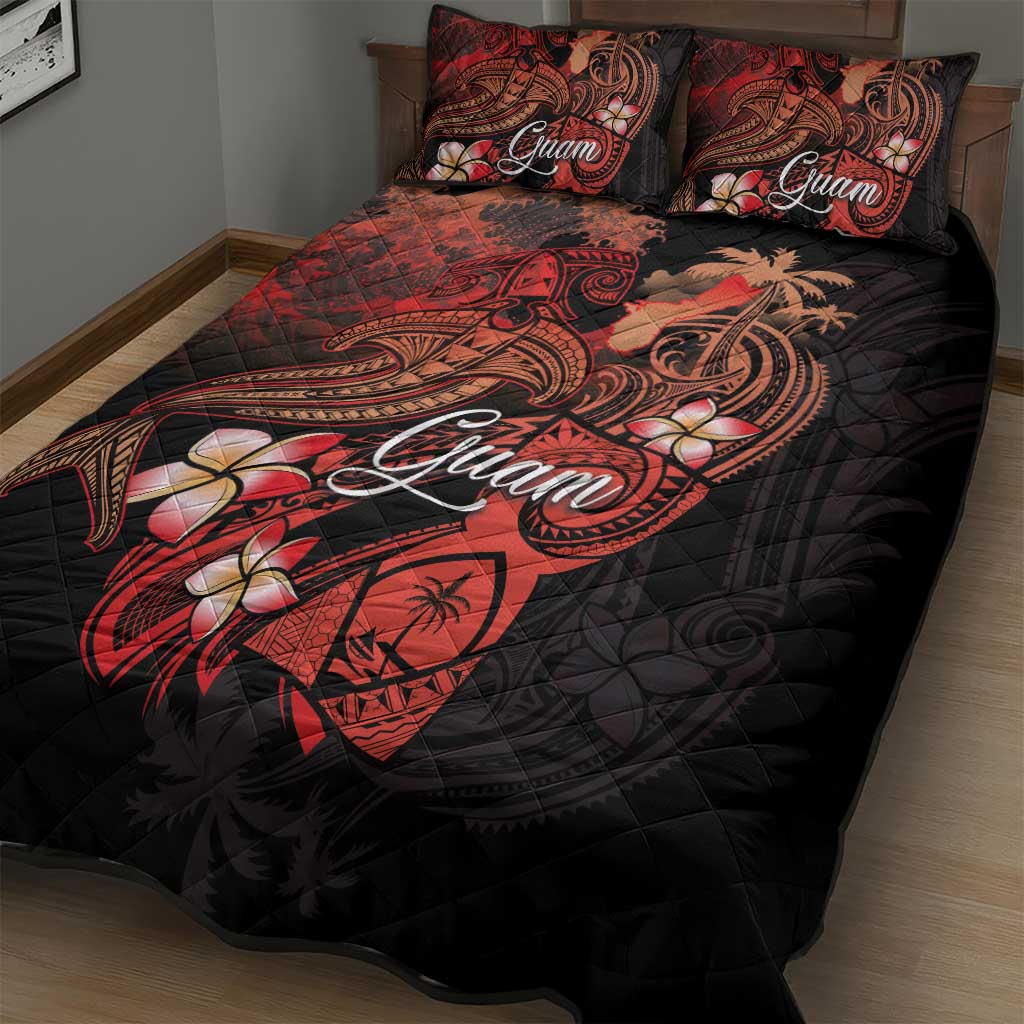 Guam Tribal Chamorro Quilt Bed Set Polynesian Shark with Plumeria and Sea Vibe - Polynesian Pride