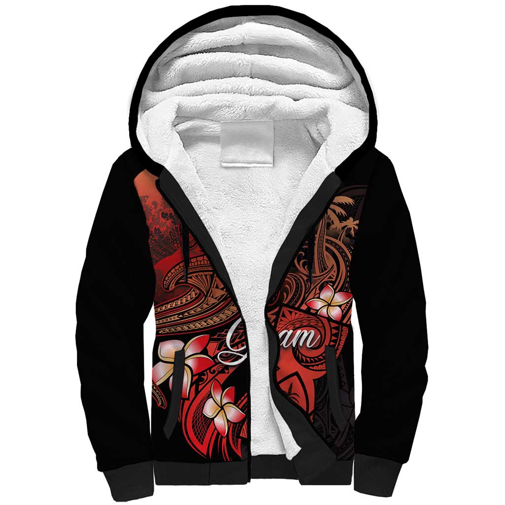 Guam Tribal Chamorro Sherpa Hoodie Polynesian Shark with Plumeria and Sea Vibe - Polynesian Pride