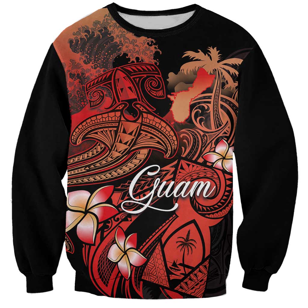 Guam Tribal Chamorro Sweatshirt Polynesian Shark with Plumeria and Sea Vibe - Polynesian Pride