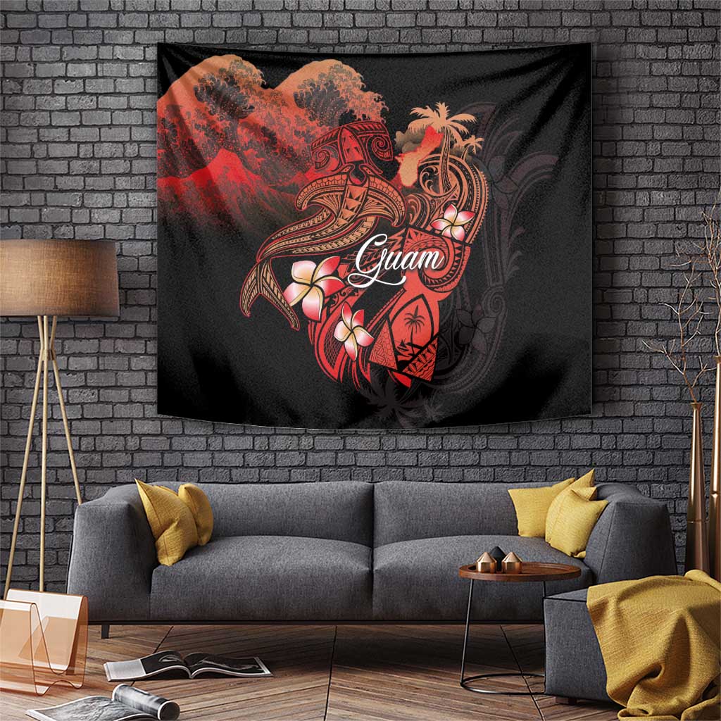 Guam Tribal Chamorro Tapestry Polynesian Shark with Plumeria and Sea Vibe - Polynesian Pride