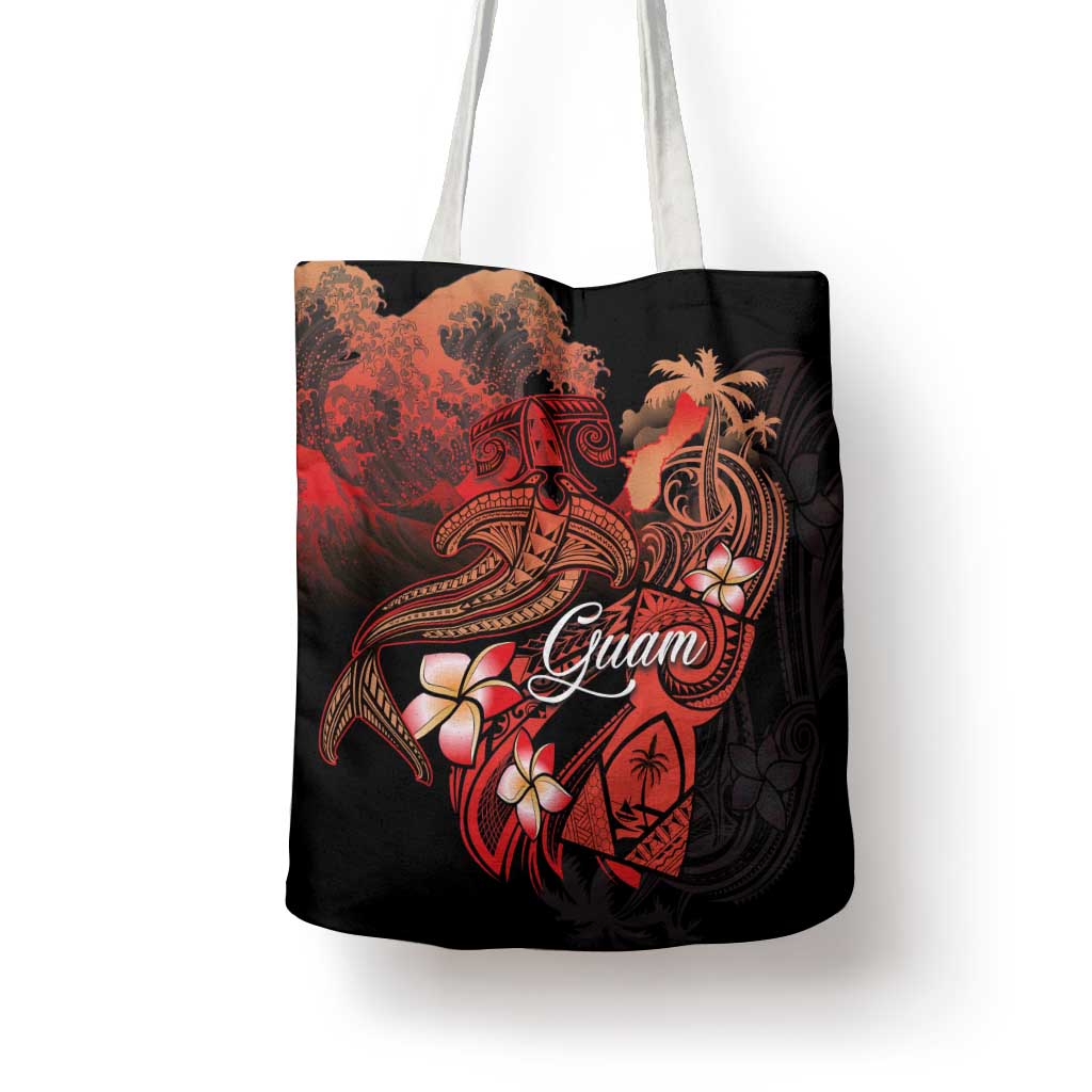 Guam Tribal Chamorro Tote Bag Polynesian Shark with Plumeria and Sea Vibe - Polynesian Pride